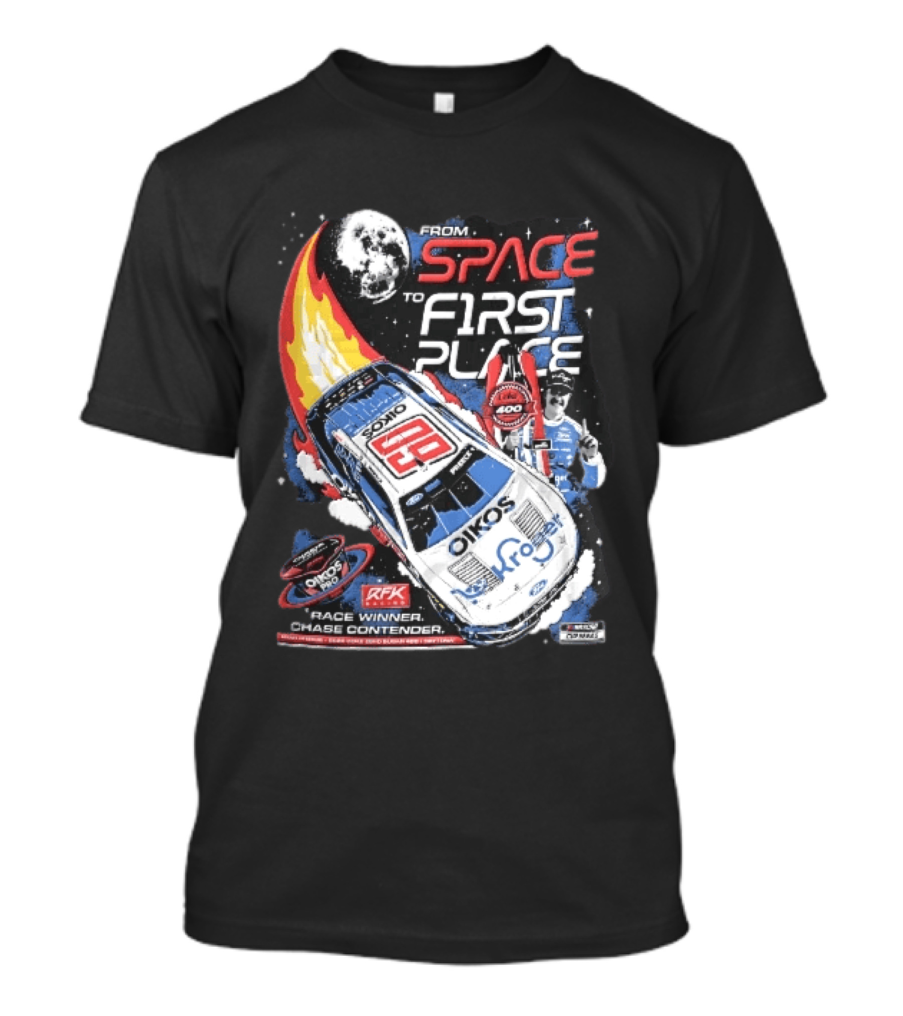 NASCAR From Space To First Place Ryan Preece RFK 2023 Race Winner Moon Flames Oikos 400 T-Shirt