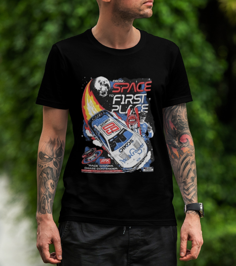 NASCAR From Space To First Place Ryan Preece RFK 2023 Race Winner Moon Flames Oikos 400 T-Shirt