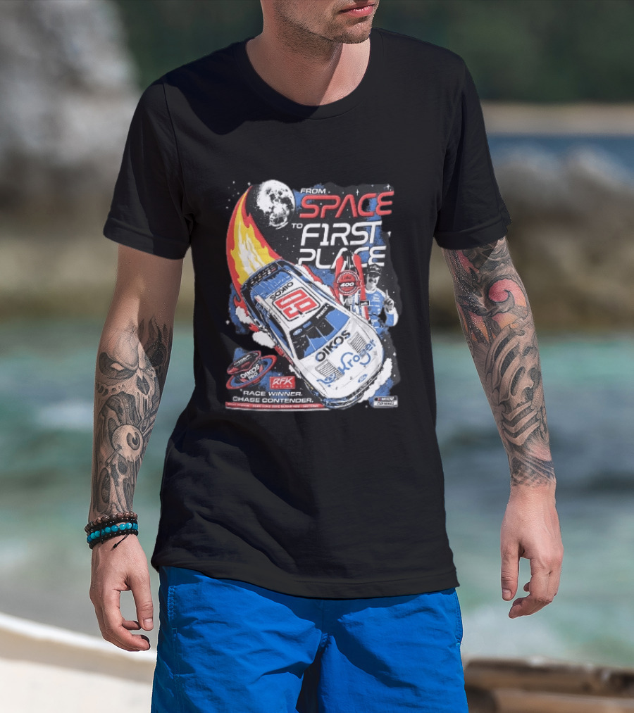 NASCAR From Space To First Place Ryan Preece RFK 2023 Race Winner Moon Flames Oikos 400 T-Shirt