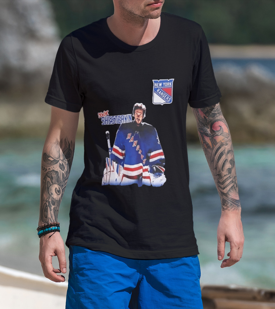New York Rangers Igor Shesterkin NHL Goaltender Blue Uniform T-Shirt