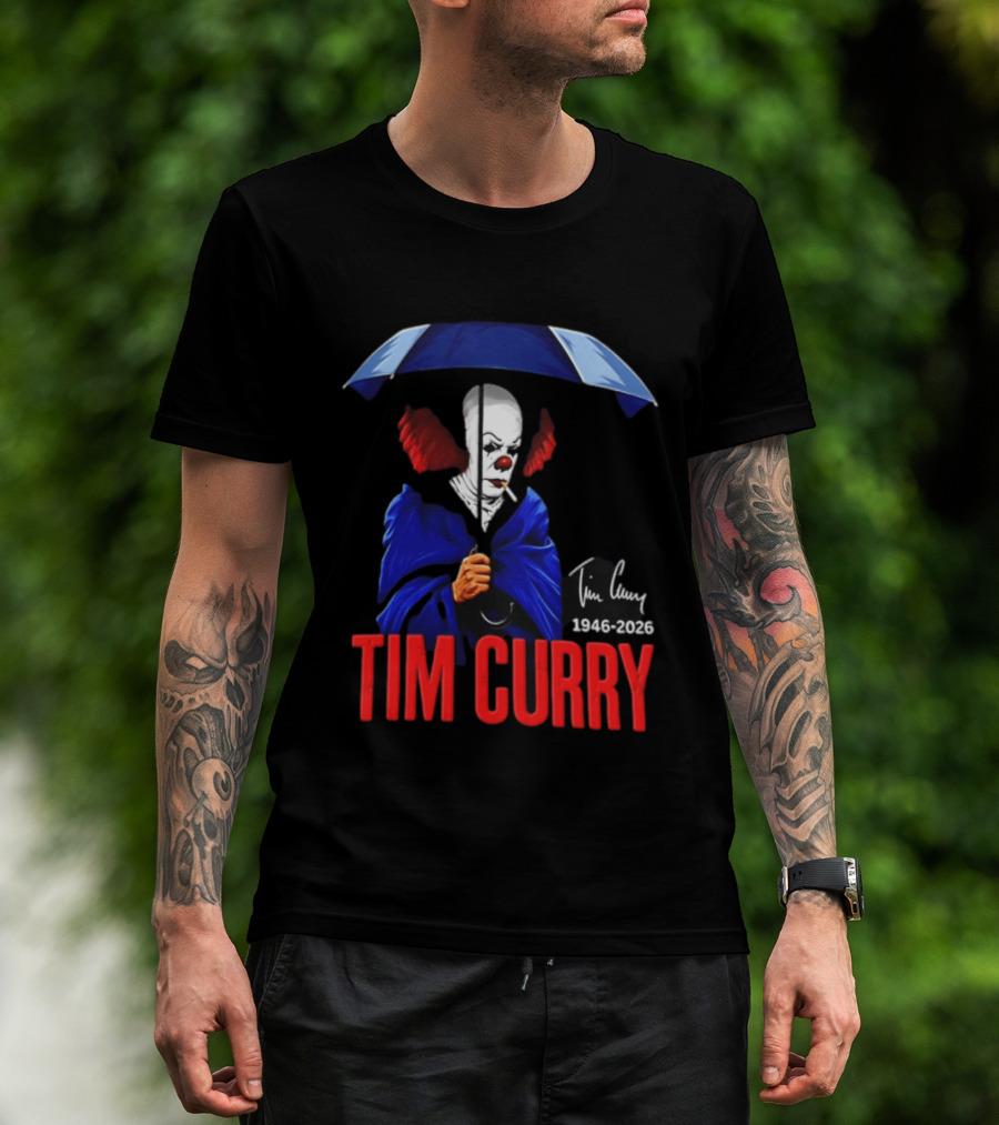 Tim Curry Pennywise 1946 2026 Memorial With Umbrella T-Shirt