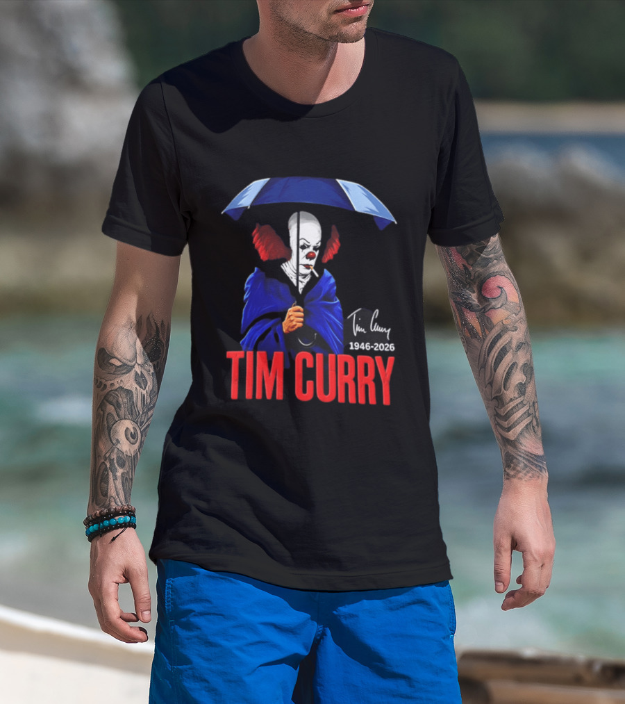 Tim Curry Pennywise 1946 2026 Memorial With Umbrella T-Shirt