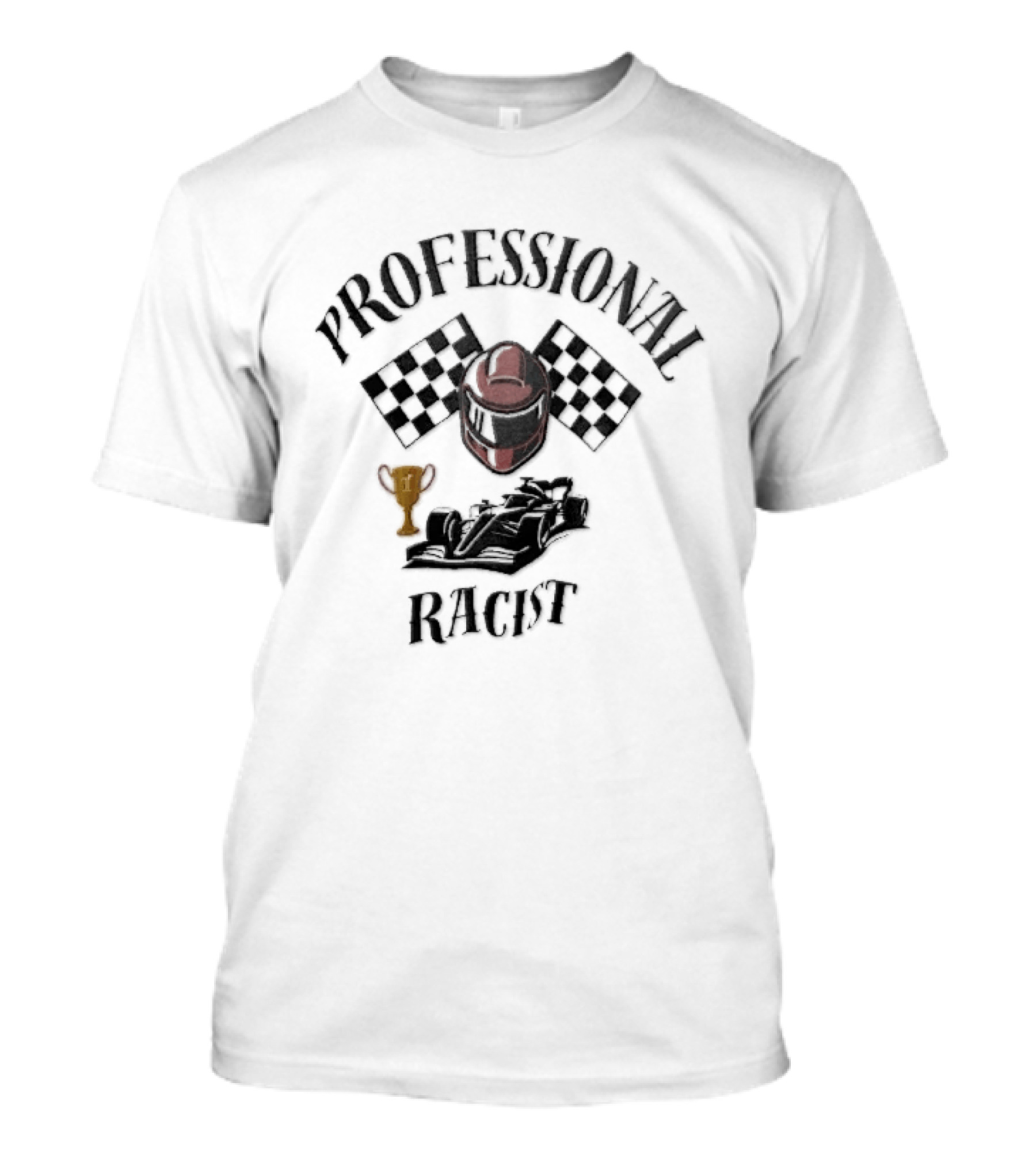 Professional Racer Red Racing Helmet Checkered Flags Trophy Formula One Car T-Shirt