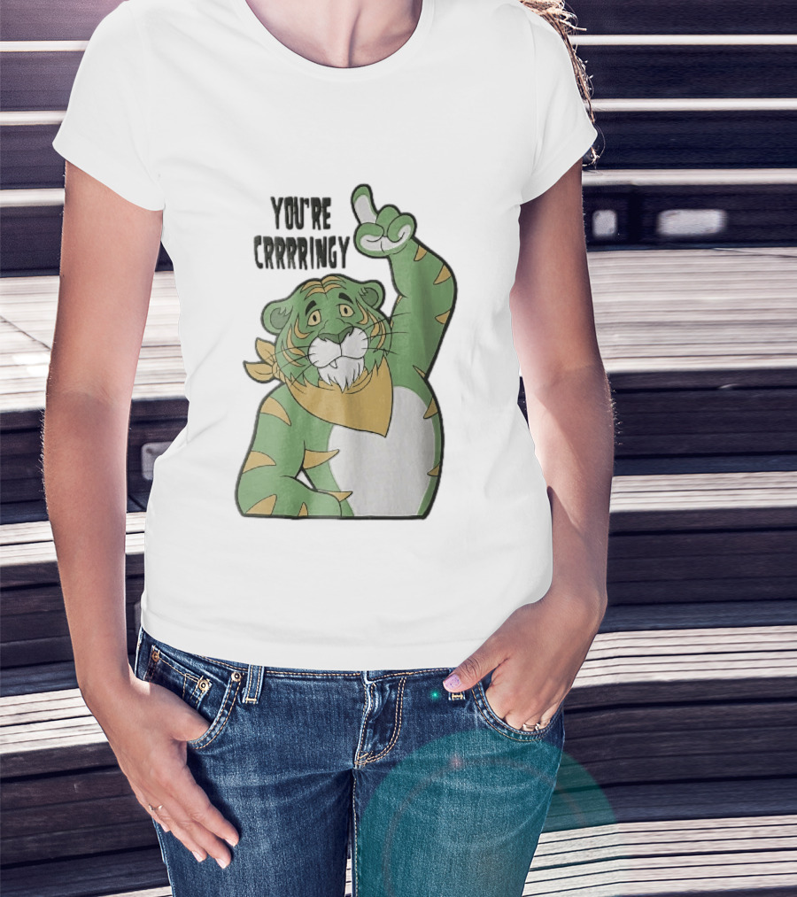 You're Crrrringy Green Tiger Pointing Paw Cartoon T-Shirt