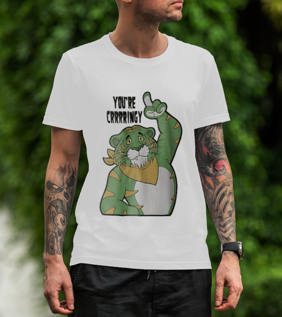 You're Crrrringy Green Tiger Pointing Paw Cartoon T-Shirt