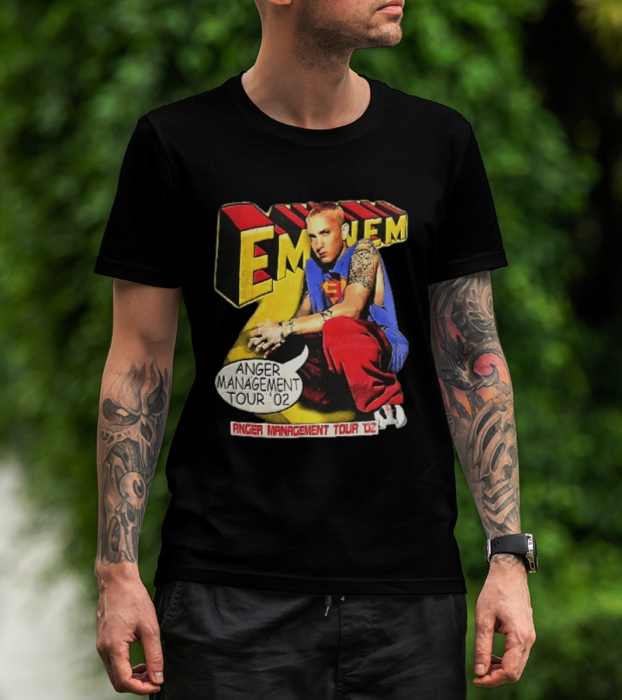 Eminem Anger Management Tour 02 Superman Tattoo 3D Block Letters Vintage 2000s T-Shirt