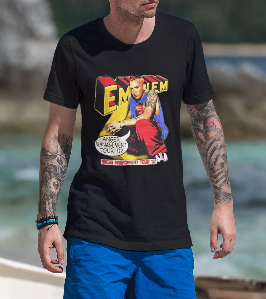 Eminem Anger Management Tour 02 Superman Tattoo 3D Block Letters Vintage 2000s T-Shirt