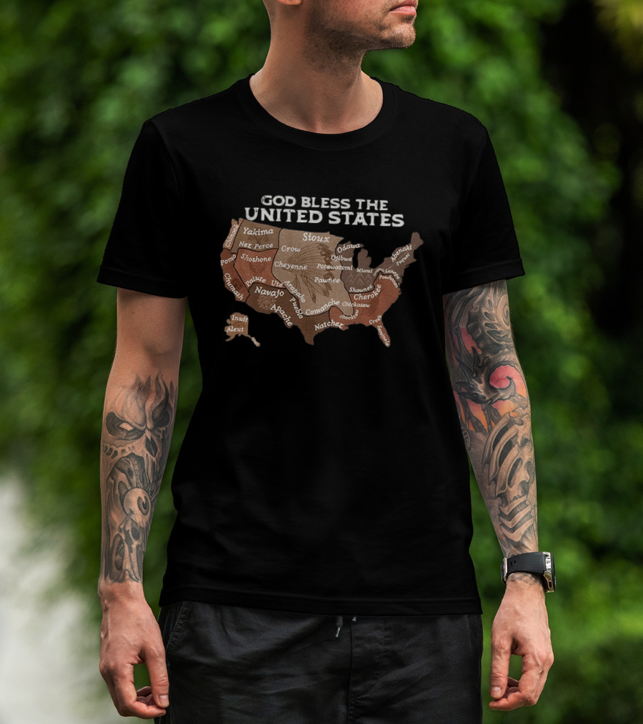 God Bless The USA Native American Tribes Map United States Heritage T-Shirt