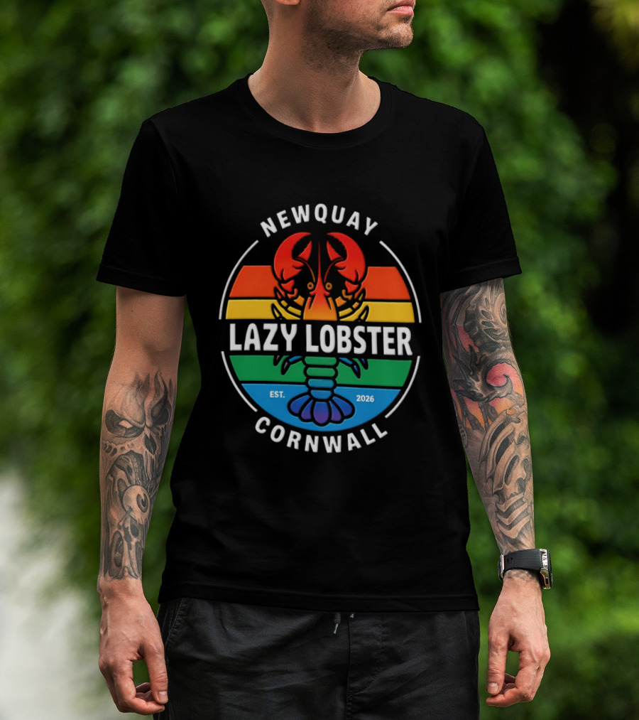 Lazy Lobster Newquay Cornwall Rainbow Lobster Est 2026 T-Shirt