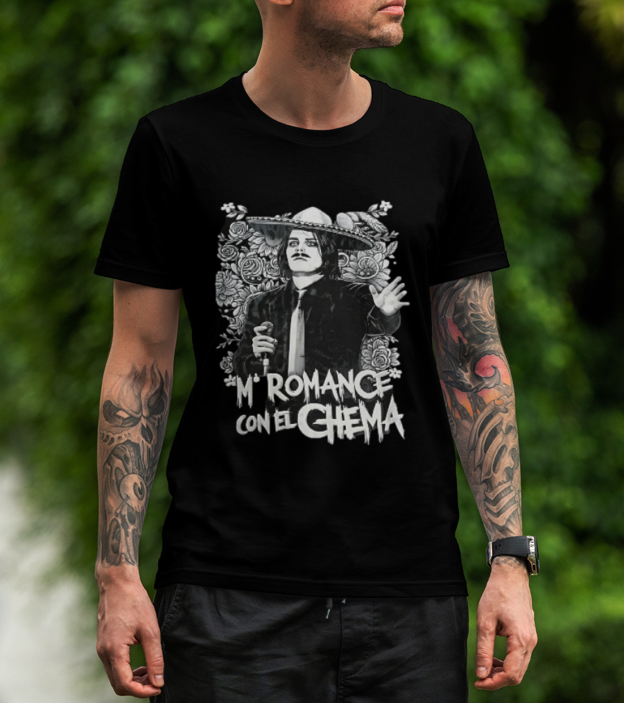 Mi Romance Con El Chema Traditional Mexican Mariachi Singer Hat And Flowers T-Shirt