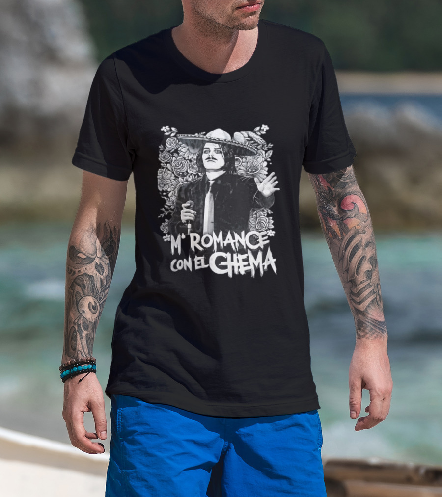 Mi Romance Con El Chema Traditional Mexican Mariachi Singer Hat And Flowers T-Shirt