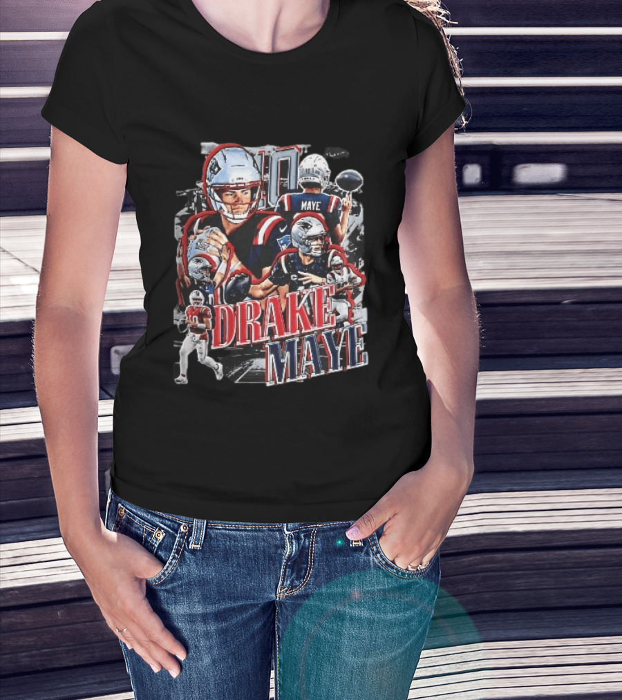 Drake Maye New England Patriots Player Football Action Collage T-Shirt
