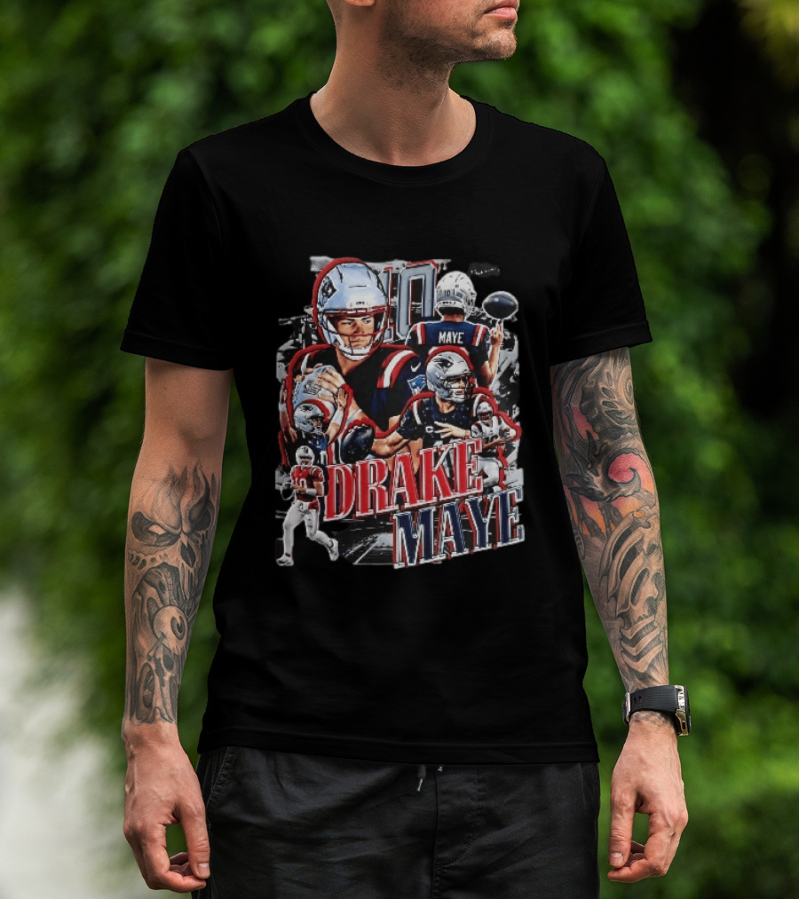 Drake Maye New England Patriots Player Football Action Collage T-Shirt