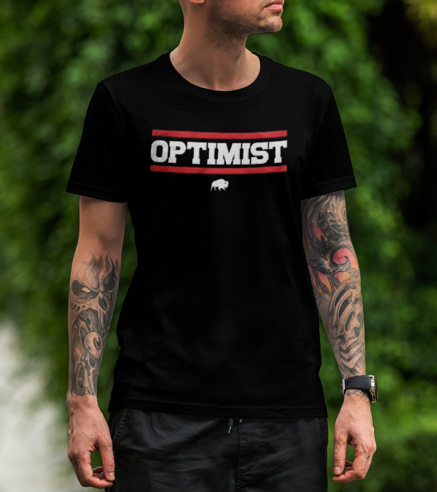 Optimist Bison Bold Red Lines White T-Shirt