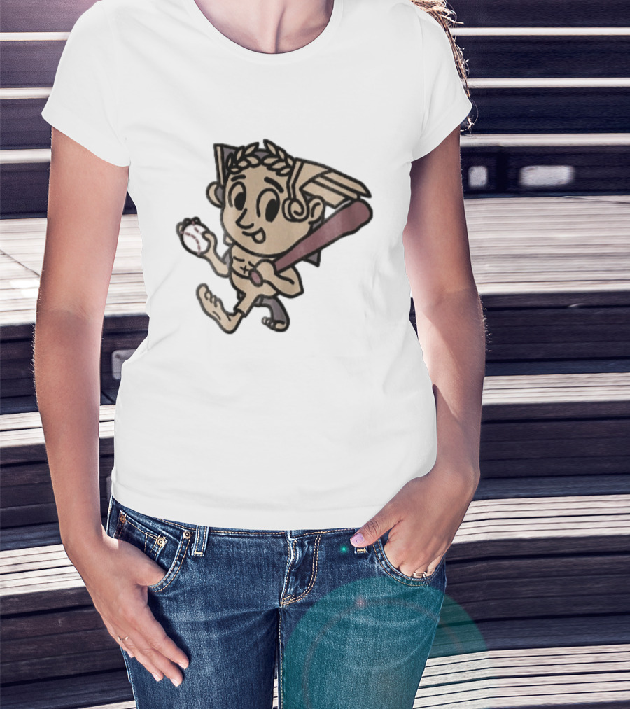 Baseball Player Running With Bat In Hand Cartoon T-Shirt