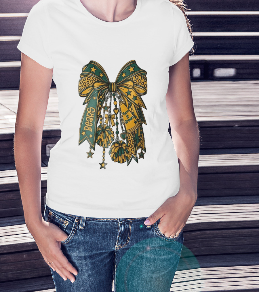 Bears Turn It Green Cheer Bow Stars And Pom Poms T-Shirt