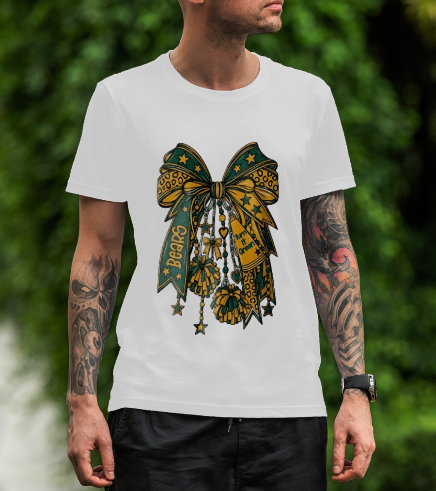 Bears Turn It Green Cheer Bow Stars And Pom Poms T-Shirt