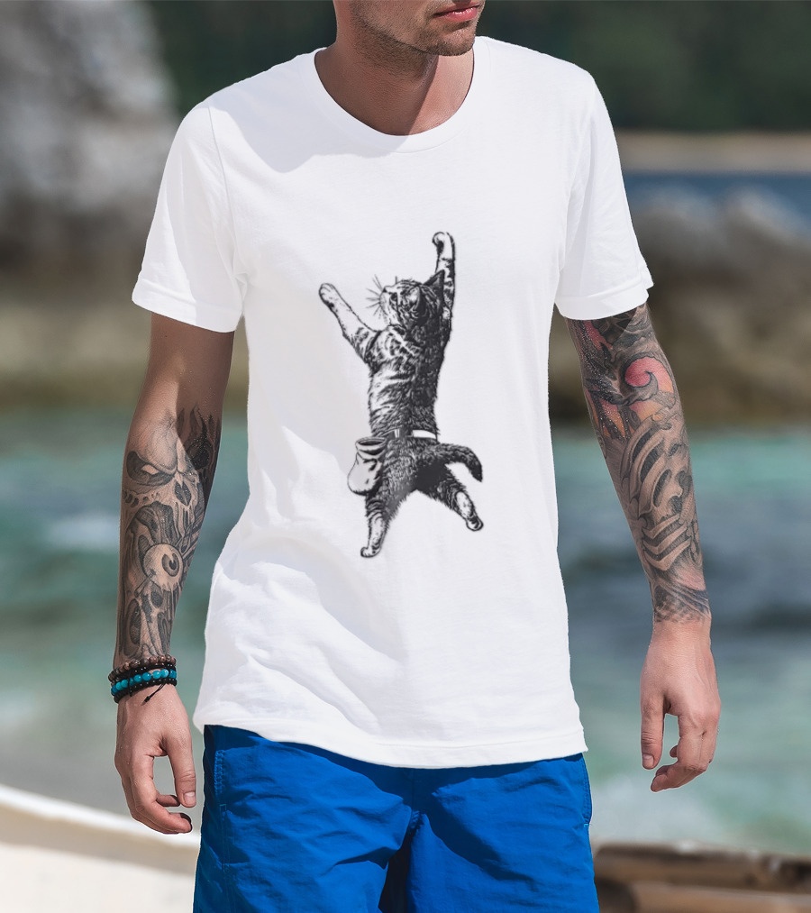 Cat Climbing Adventure With Chalk Bag T-Shirt