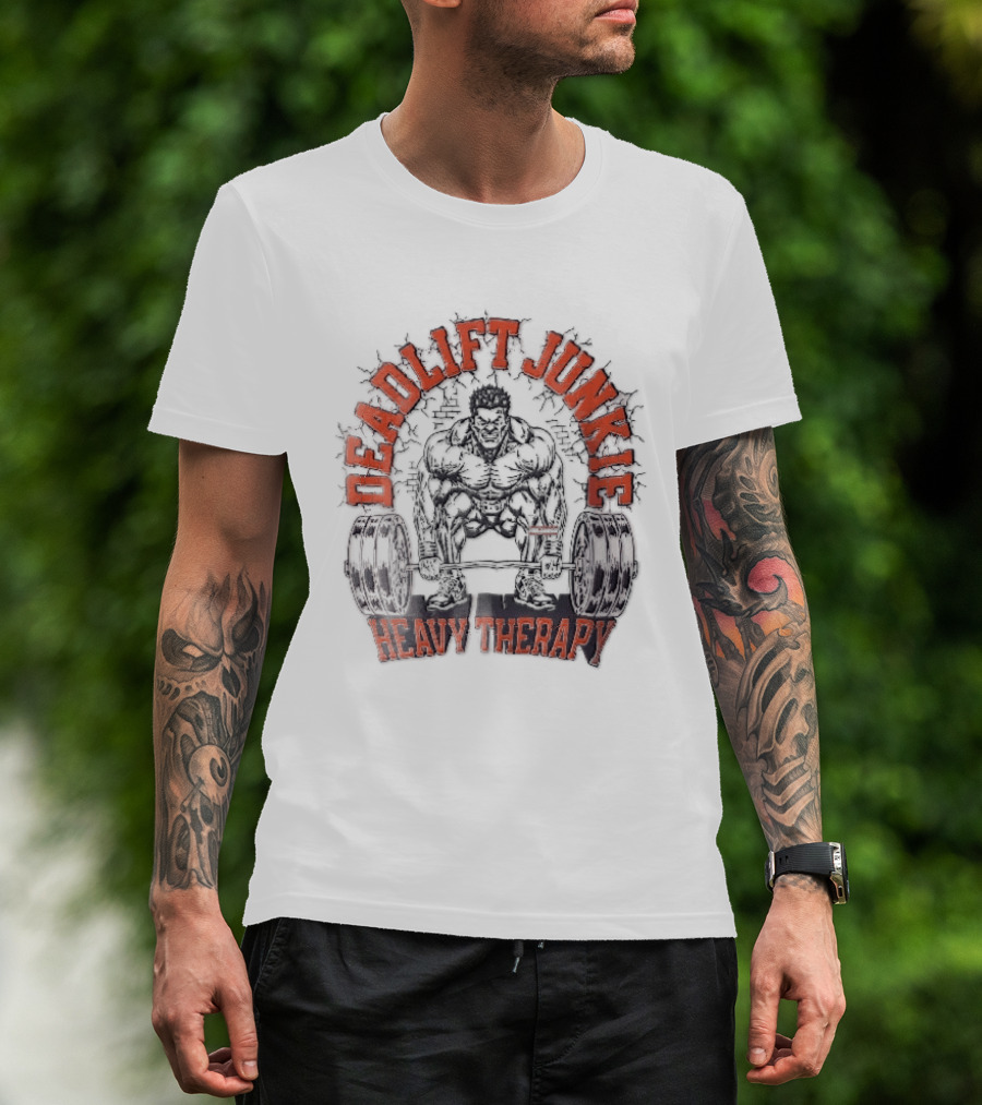 Deadlift Junkie Heavy Therapy Bodybuilding Workout Motivation T-Shirt