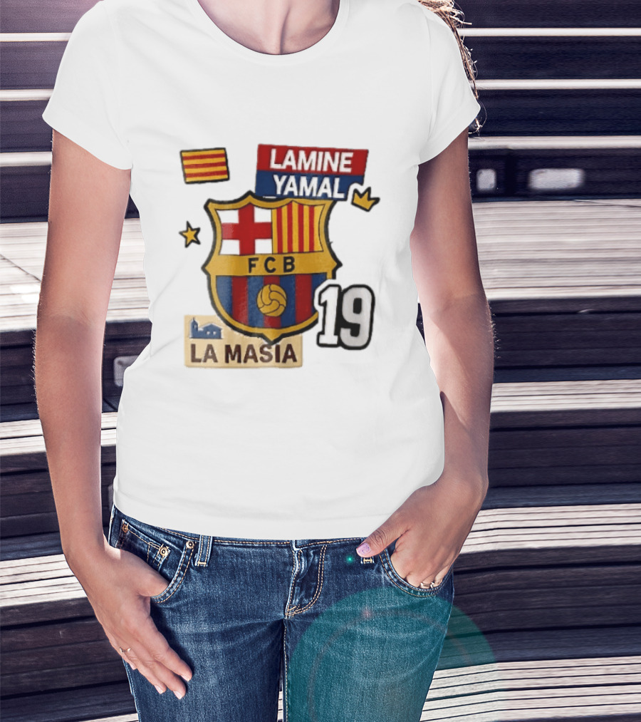 FC Barcelona FCB Lamine Yamal La Masia Number 19 Crown Flag T-Shirt