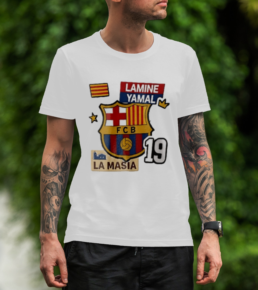 FC Barcelona FCB Lamine Yamal La Masia Number 19 Crown Flag T-Shirt