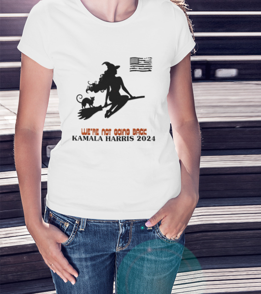 Kamala Harris 2024 Witch Cat We're Not Going Back Halloween T-Shirt