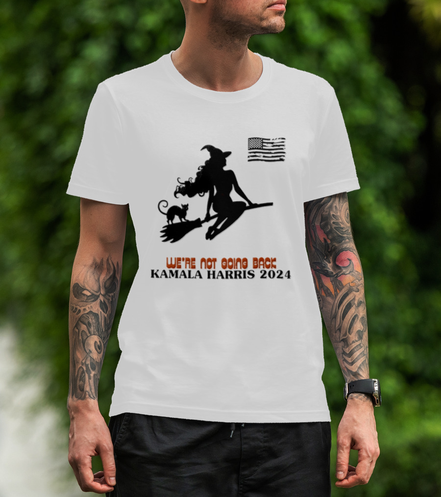 Kamala Harris 2024 Witch Cat We're Not Going Back Halloween T-Shirt