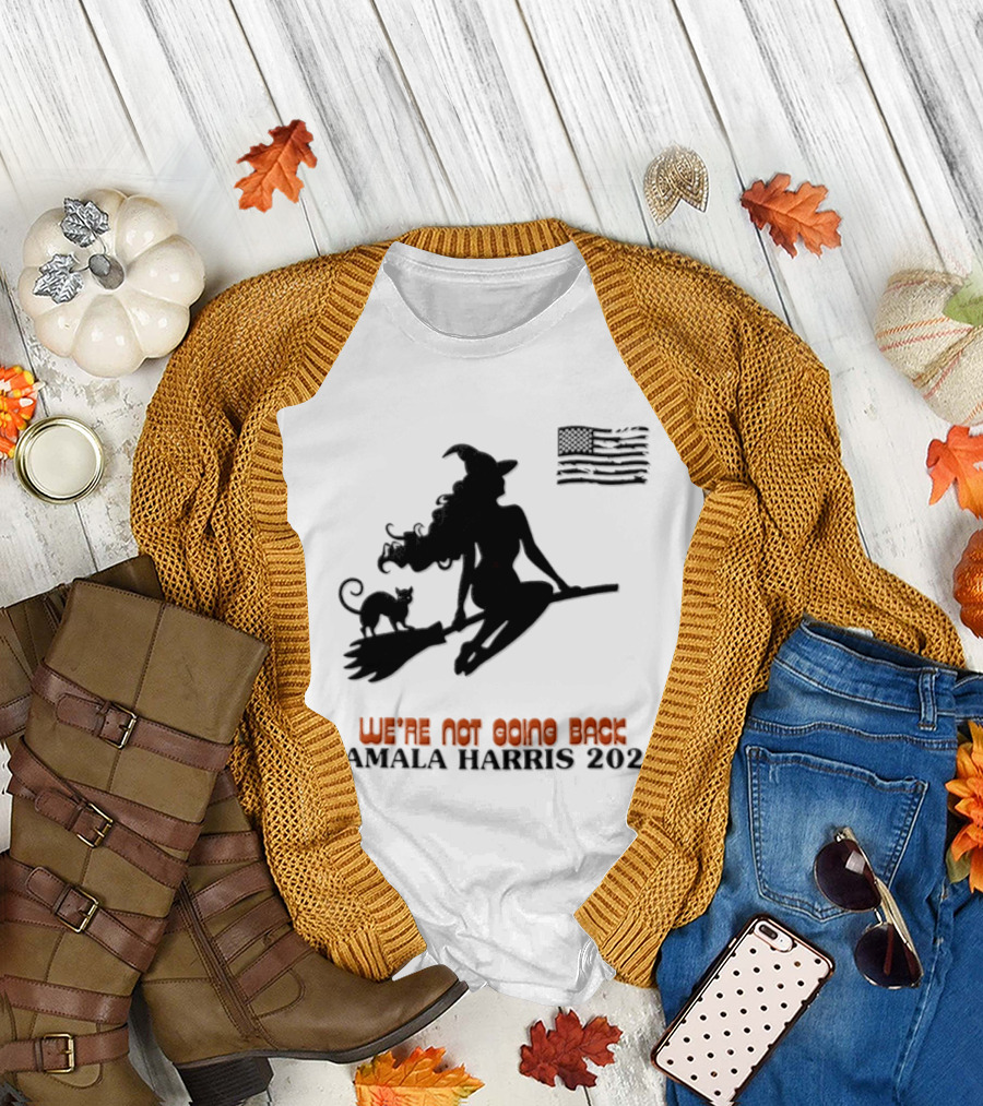Kamala Harris 2024 Witch Cat We're Not Going Back Halloween T-Shirt