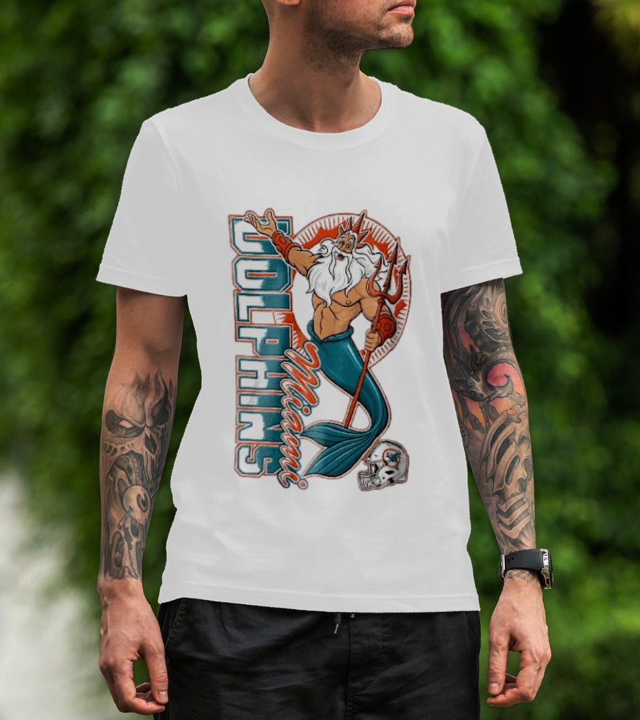 Miami Dolphins Poseidon Merman Trident Retro Sports Team T-Shirt