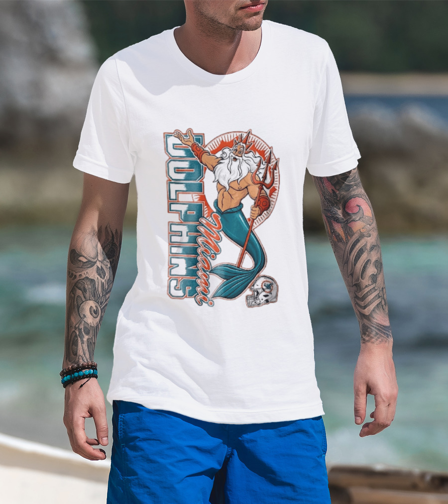 Miami Dolphins Poseidon Merman Trident Retro Sports Team T-Shirt