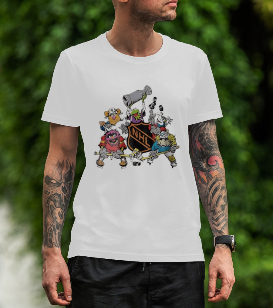 NHL Muppets Characters With Hockey Gear And Stanley Cup T-Shirt