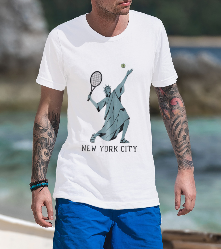 New York City Statue Of Liberty Playing Tennis T-Shirt