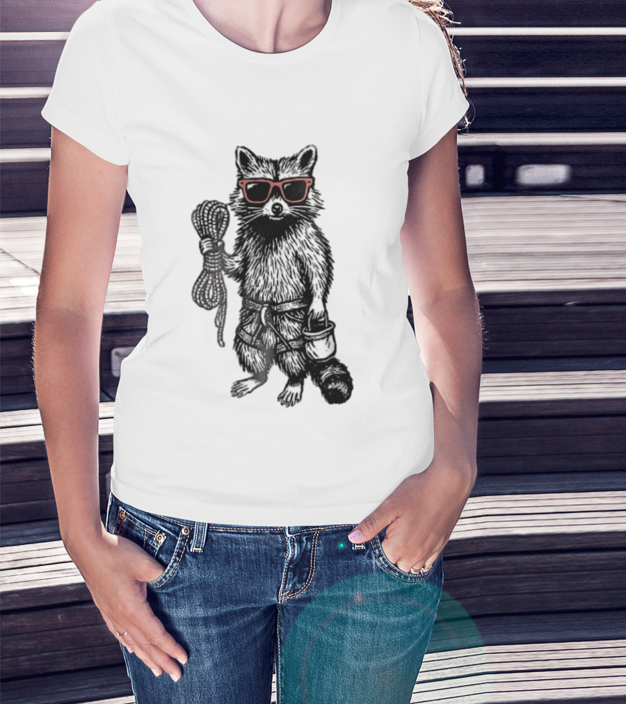 Raccoon Climber Rope Chalk Bag Sunglasses T-Shirt