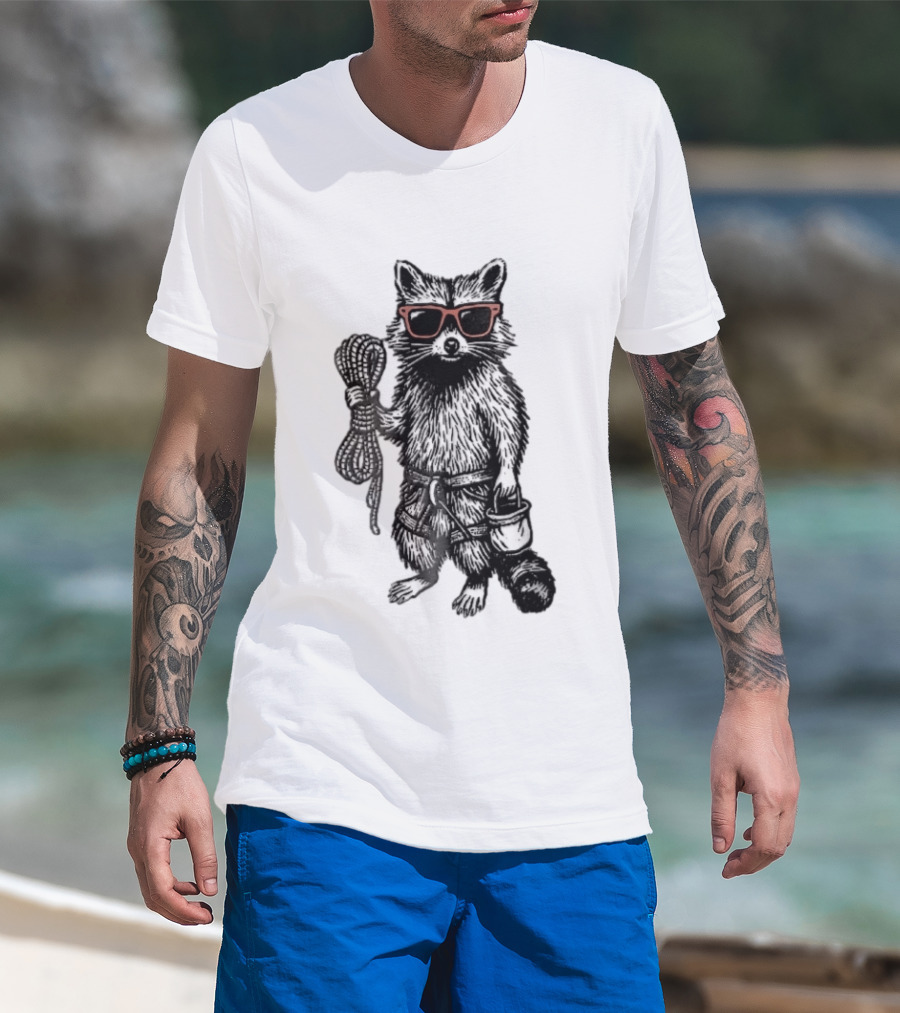 Raccoon Climber Rope Chalk Bag Sunglasses T-Shirt