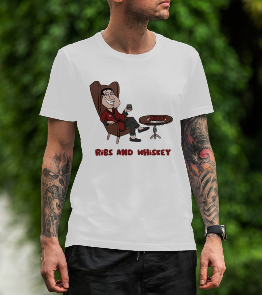 Ribs And Whiskey Cartoon Character With Drink T-Shirt