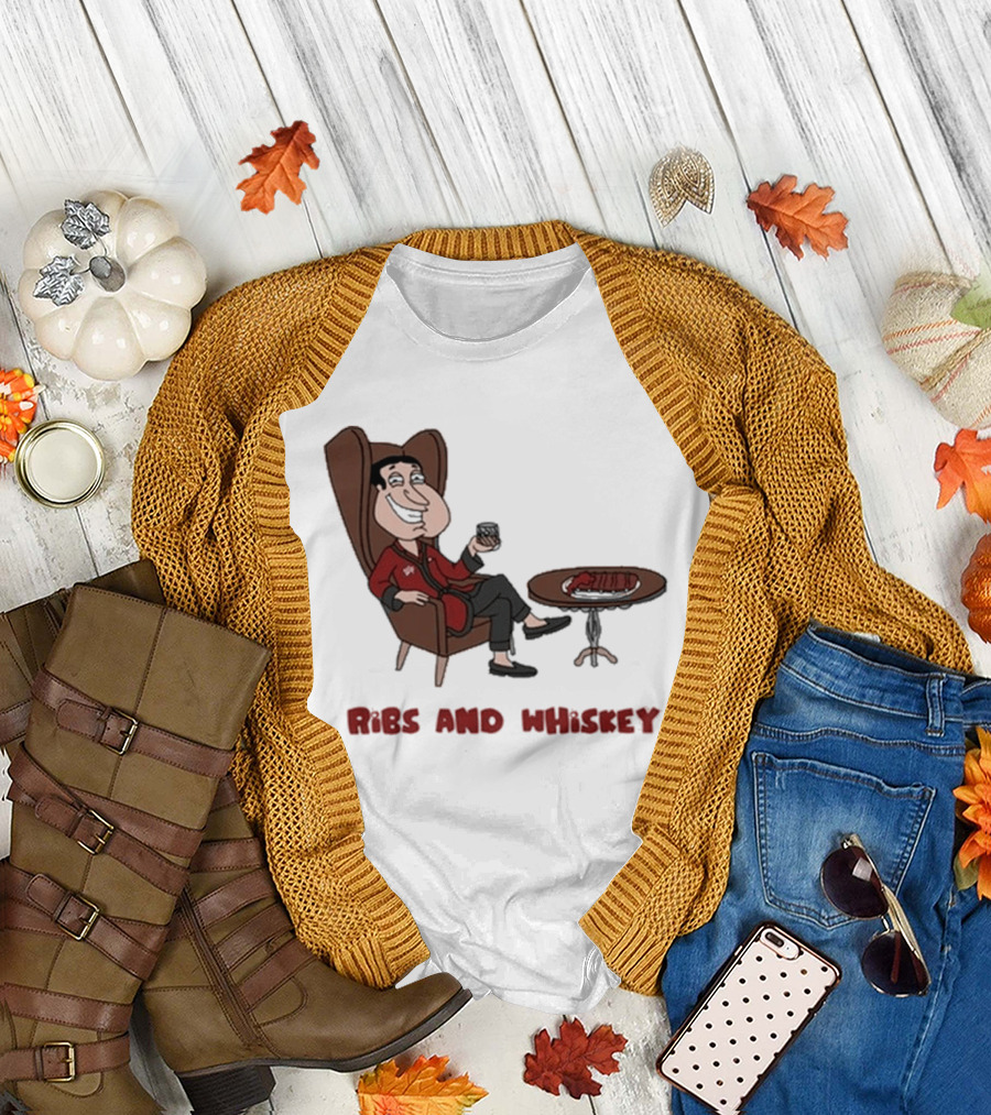 Ribs And Whiskey Cartoon Character With Drink T-Shirt