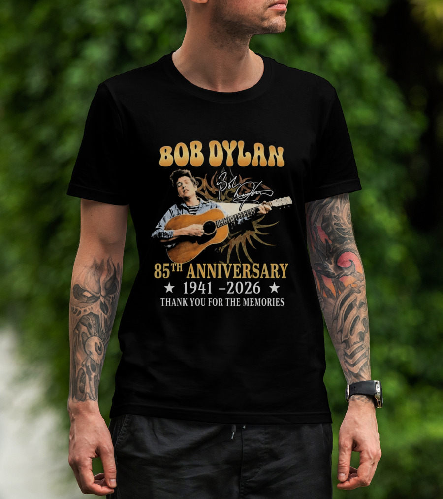Bob Dylan 85th Anniversary 1941 2026 Thank You For The Memories Guitar T-Shirt