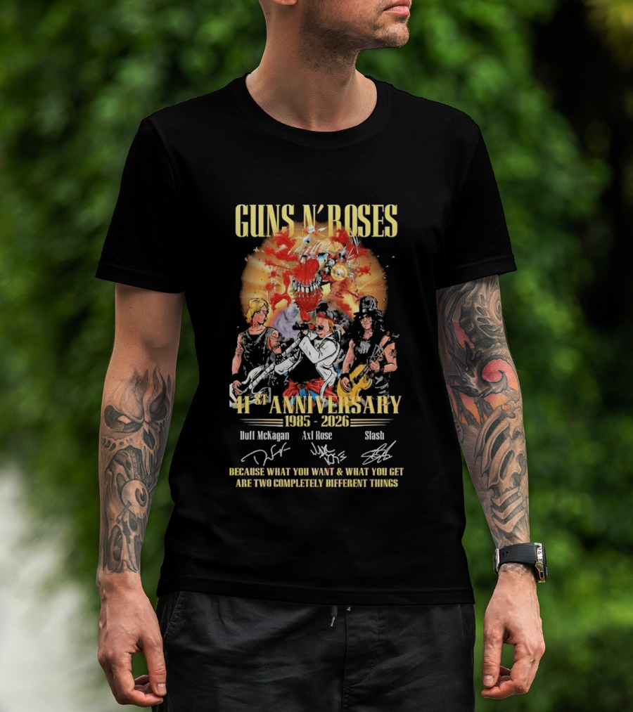 Guns N' Roses 41st Anniversary 1985 2026 Duff McKagan Axl Rose Slash Signatures T-Shirt