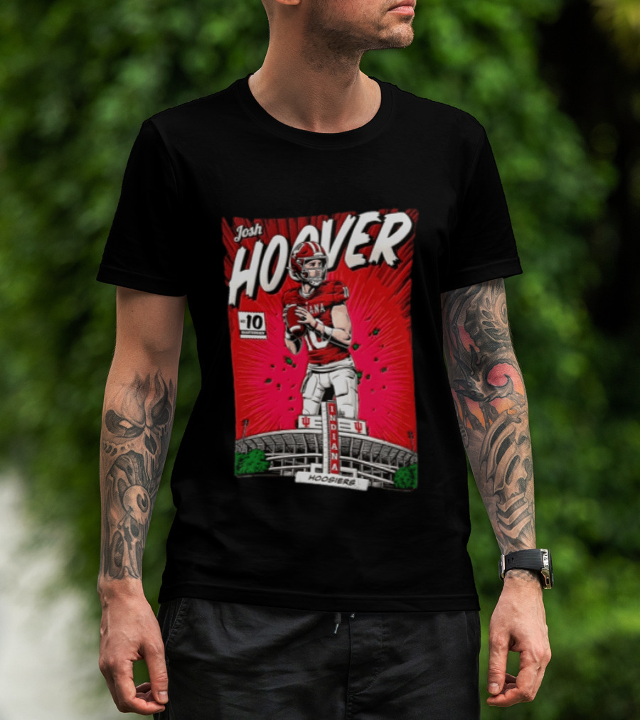 Josh Hoover Indiana Hoosiers #10 Comic Style Football Player Stadium T-Shirt
