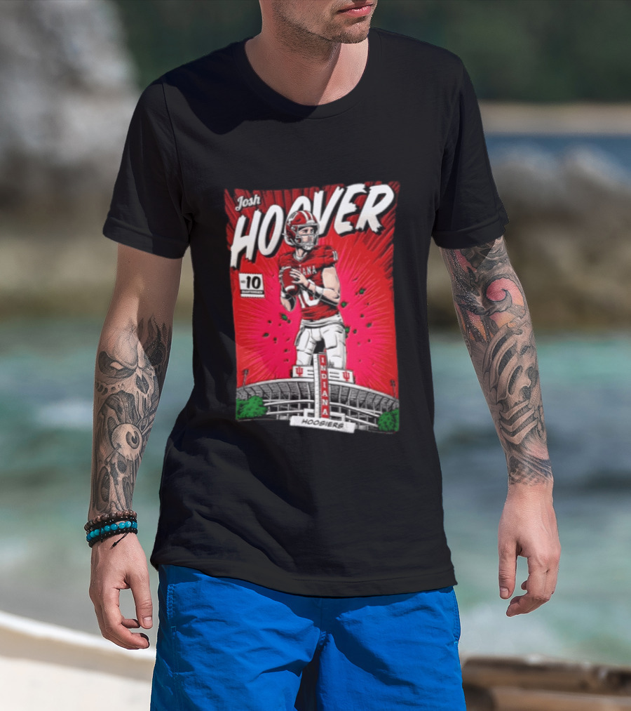 Josh Hoover Indiana Hoosiers #10 Comic Style Football Player Stadium T-Shirt