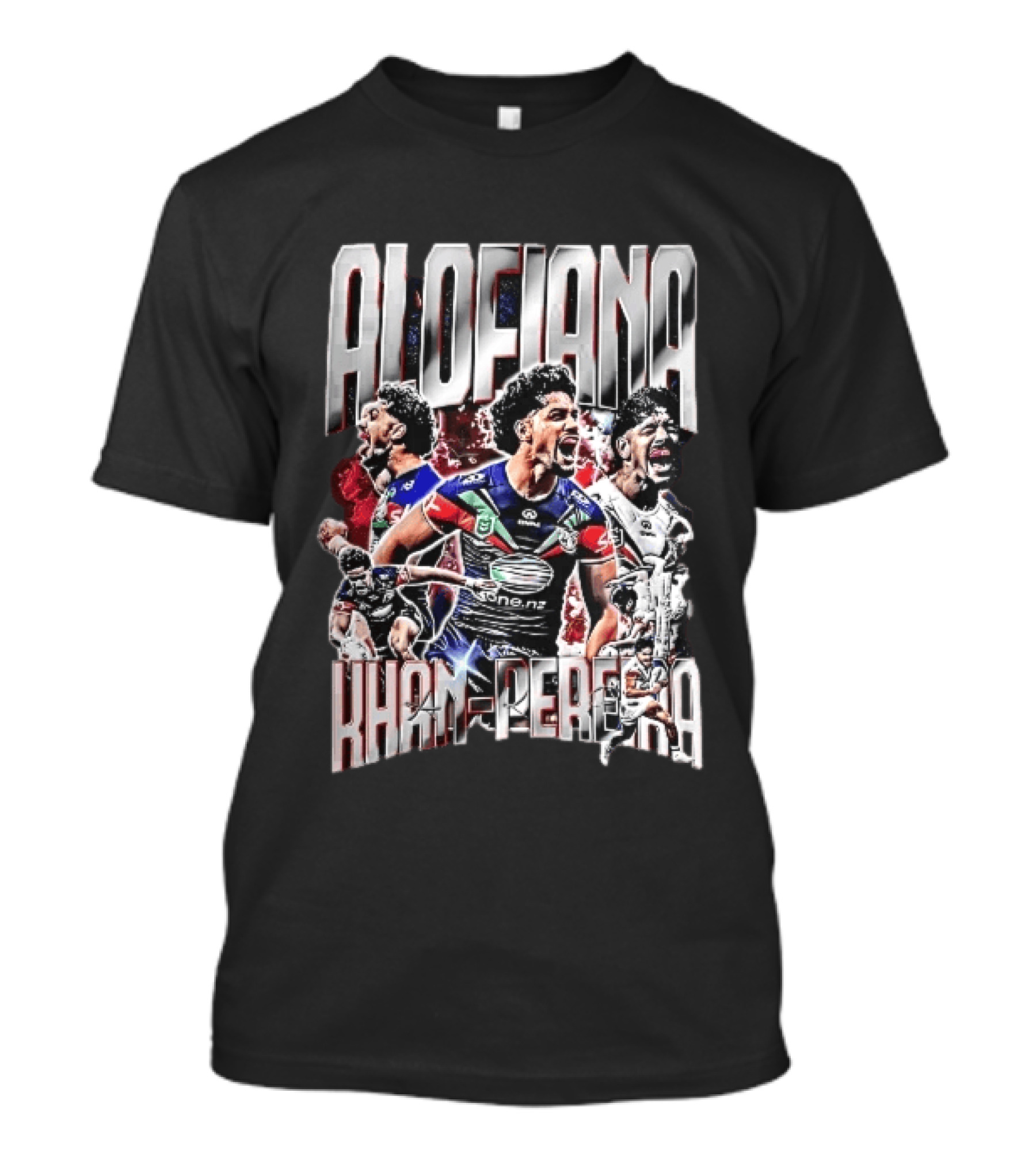 Alofiana Khan Pereira Rugby Action Collage Bootleg One New Zealand Warriors T-Shirt