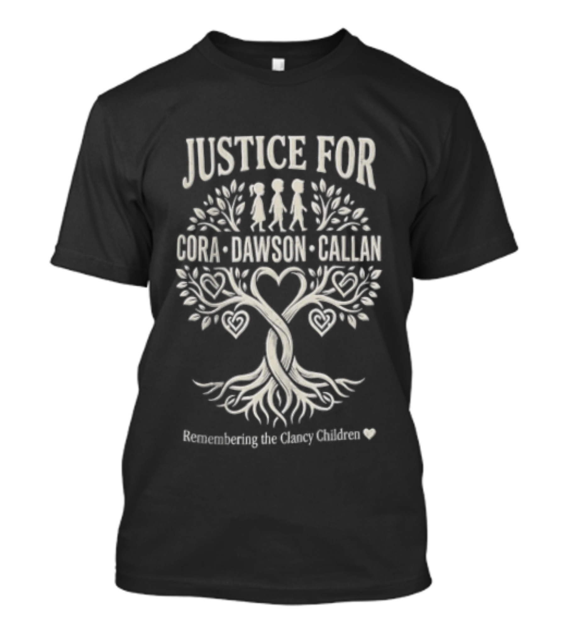Justice For Cora Dawson Callan Remembering The Clancy Children Tree Heartroots T-Shirt