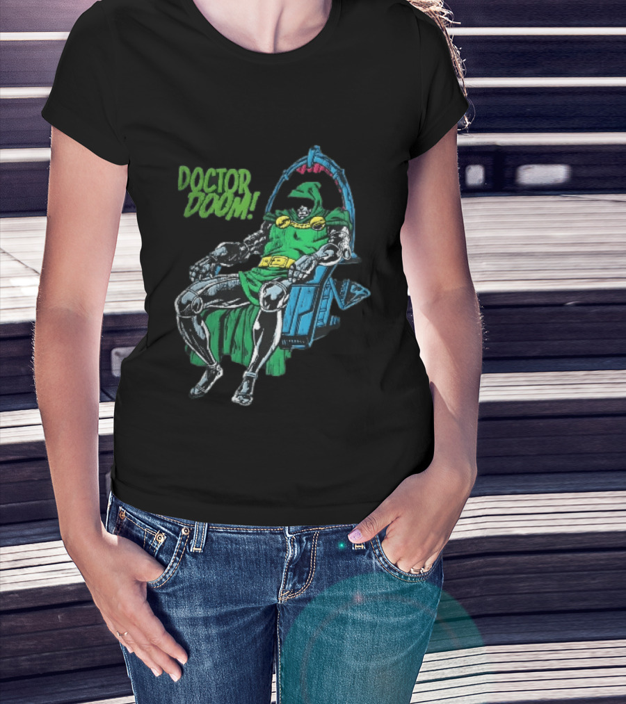 Doctor Doom Seated On Throne Distressed Comic T-Shirt