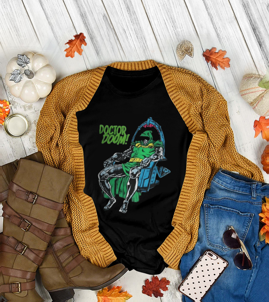 Doctor Doom Seated On Throne Distressed Comic T-Shirt