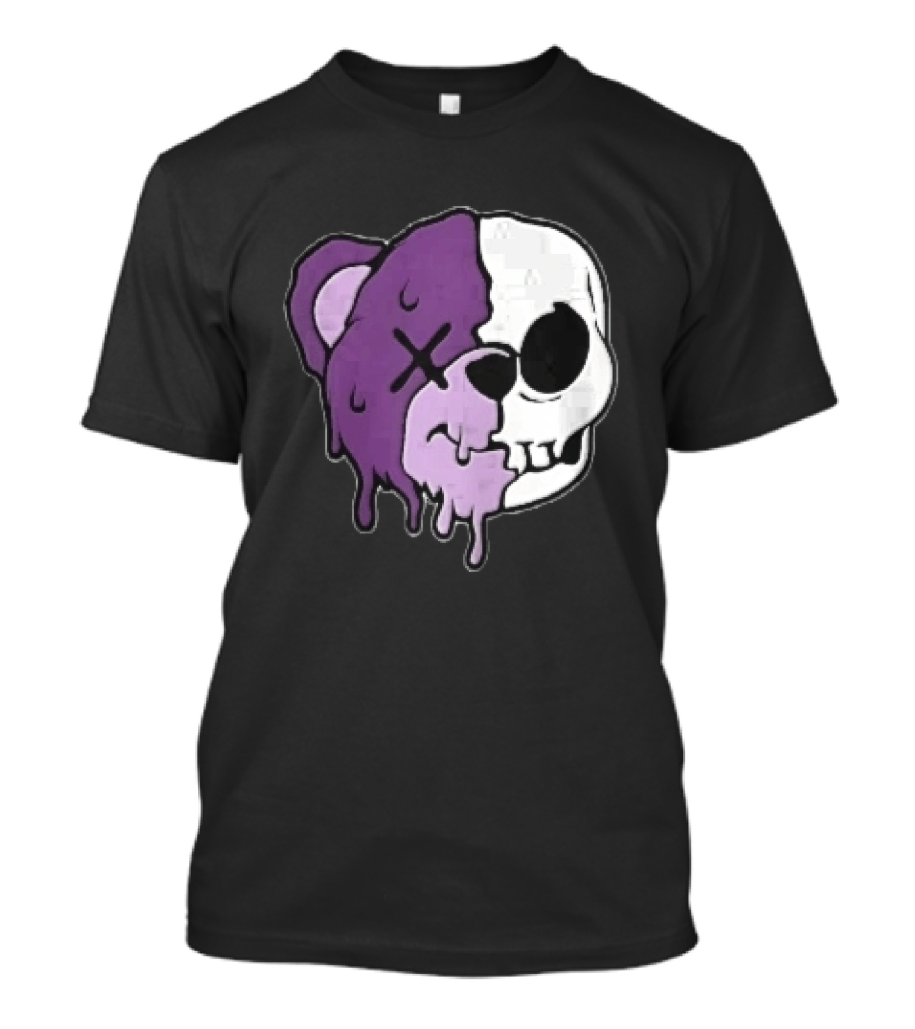 Dripping Purple Teddy Bear Skull Split Face Cartoon T-Shirt