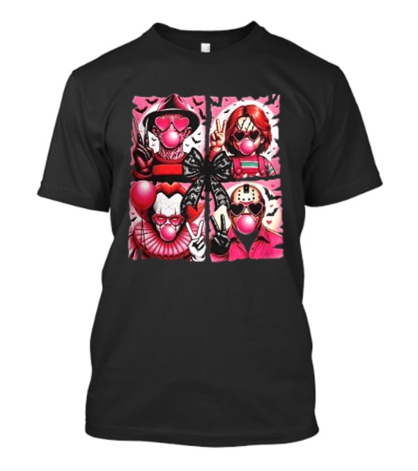 Heart Sunglasses Bubblegum Horror Villains With Peace Signs And Lace Bow T-Shirt