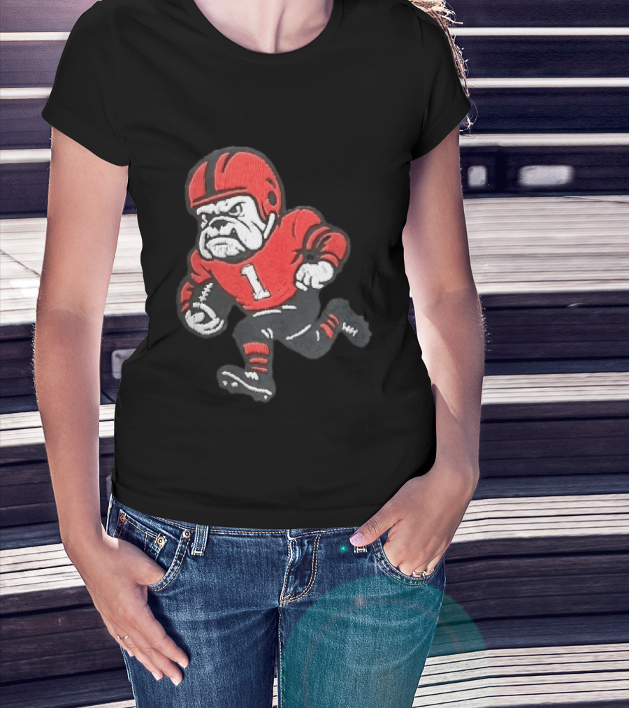Georgia Bulldogs NCAA Cartoon Running Football Player Red Helmet Jersey Number 1 T-Shirt