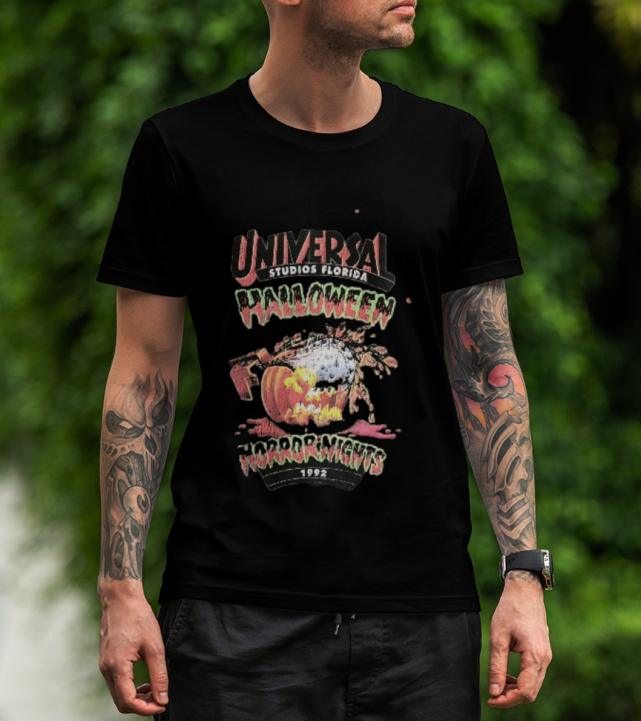 Universal Studios Florida Halloween Horror Nights 1992 Chainsaw Flaming Jack O Lantern T-Shirt