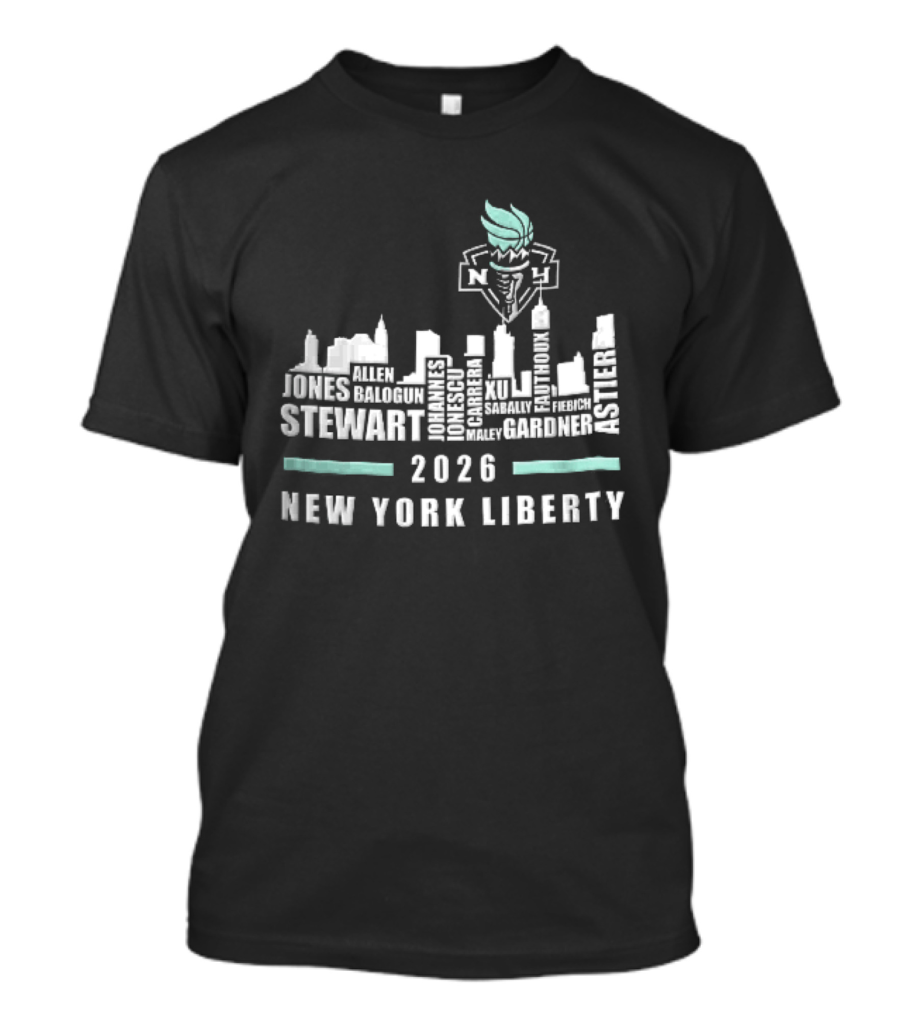 New York Liberty 2026 Jones Stewart New York Liberty City Skyline WNBA Torch T-Shirt
