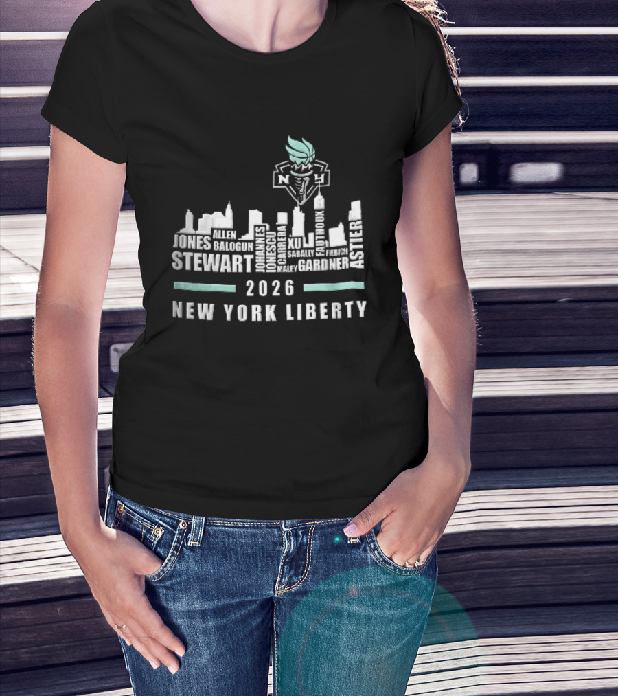 New York Liberty 2026 Jones Stewart New York Liberty City Skyline WNBA Torch T-Shirt